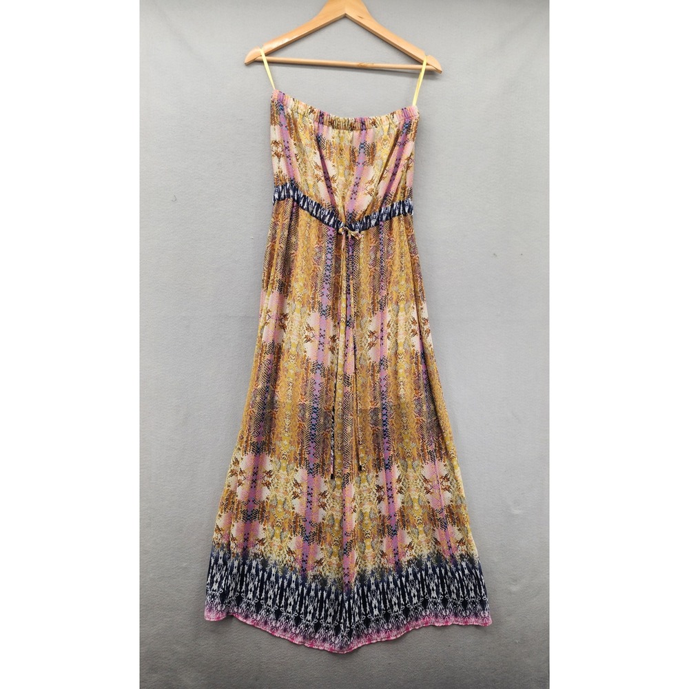 Bar III Snakeskin Print Strapless Maxi Dress Womens Medium Boho Summer Chiffon
